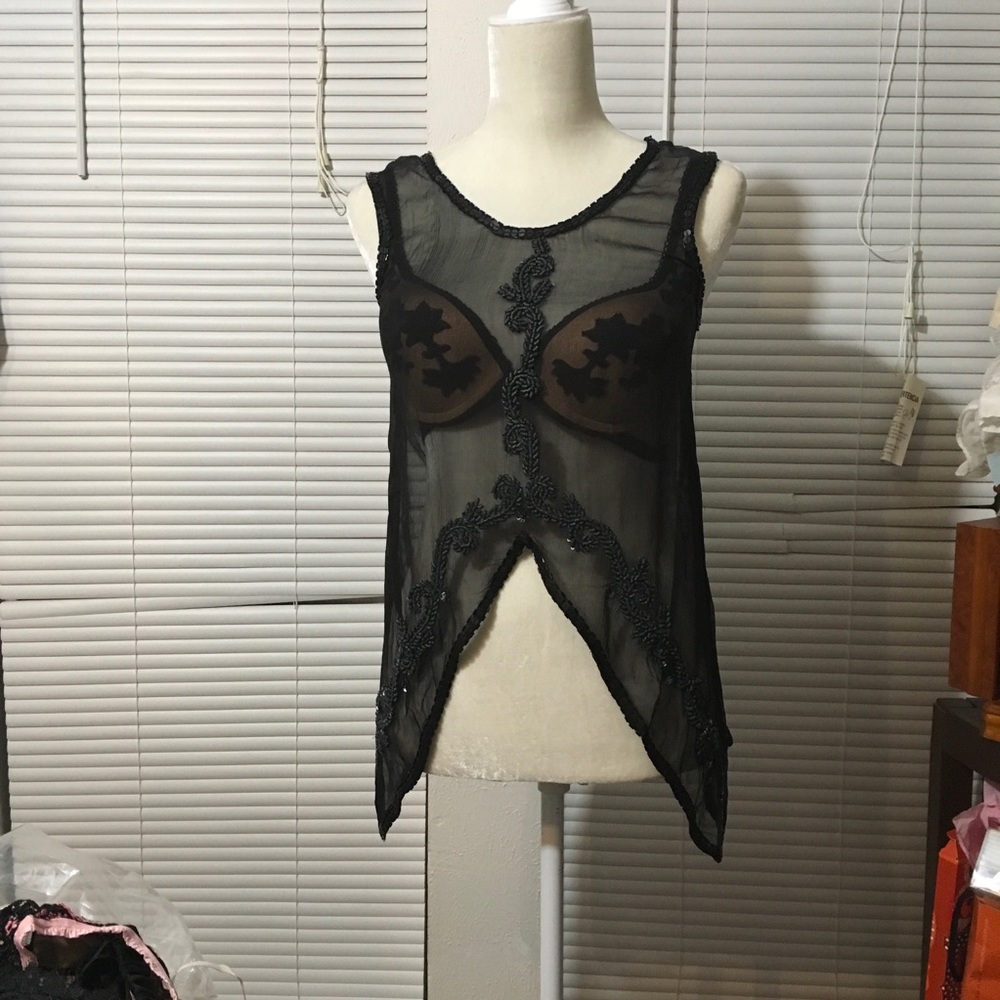 Raga sheer embellishd black beaded tank xs NWT - Picture 6 of 8
